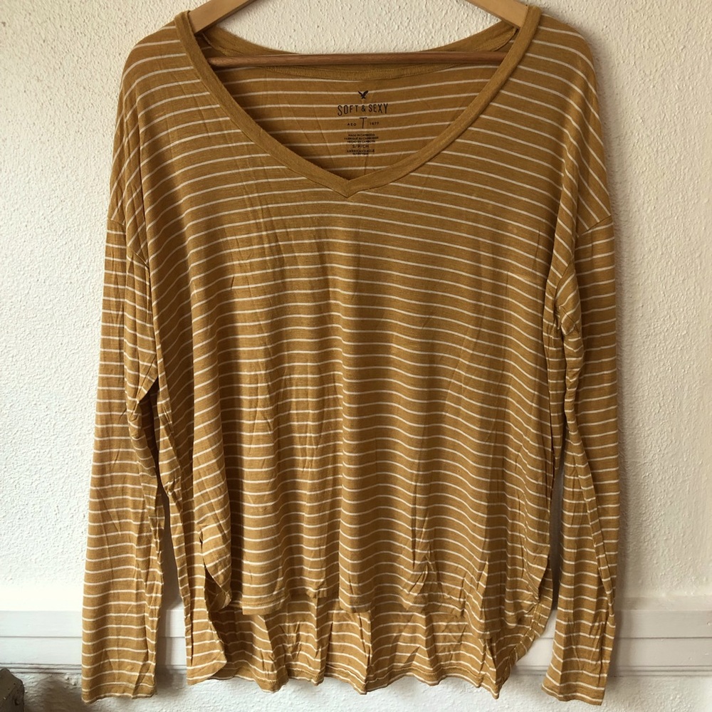 American Eagle Soft & Sexy Mustard Yellow Striped Shirt